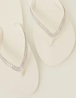 Accessorize Crystal Embellished Flip Flops Cream