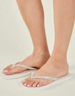 Accessorize Crystal Embellished Flip Flops Cream