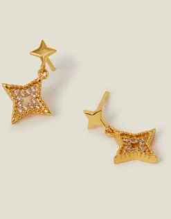 Accessorize 14ct Gold-Plated Diamante Star Drop Earrings