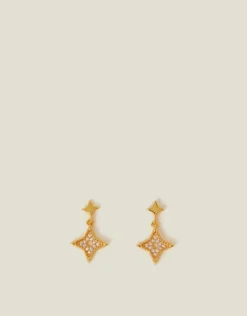 Accessorize 14ct Gold-Plated Diamante Star Drop Earrings