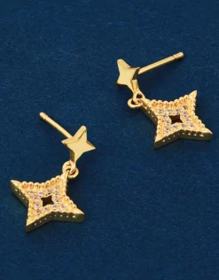 Accessorize 14ct Gold-Plated Diamante Star Drop Earrings