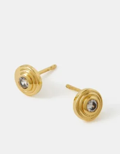 Accessorize 14ct Gold-Plated Diamant&eacute; Disc Stud Earrings