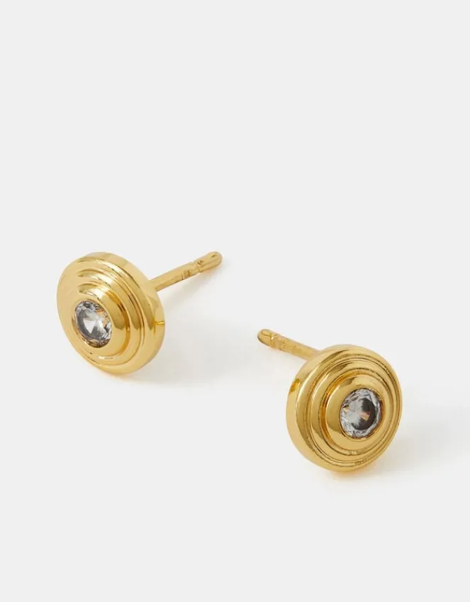 Accessorize 14ct Gold-Plated Diamanté Disc Stud Earrings