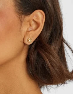 Accessorize 14ct Gold-Plated Diamanté Disc Stud Earrings