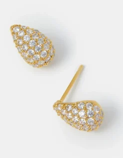 Accessorize 14ct Gold-Plated Diamant&eacute; Curve Teardrop Earrings