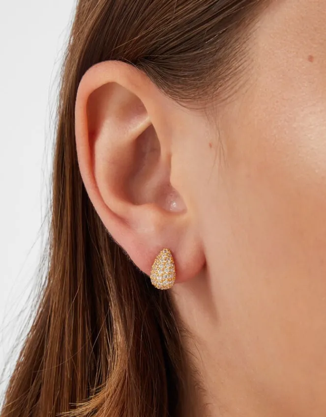 Accessorize 14ct Gold-Plated Diamanté Curve Teardrop Earrings