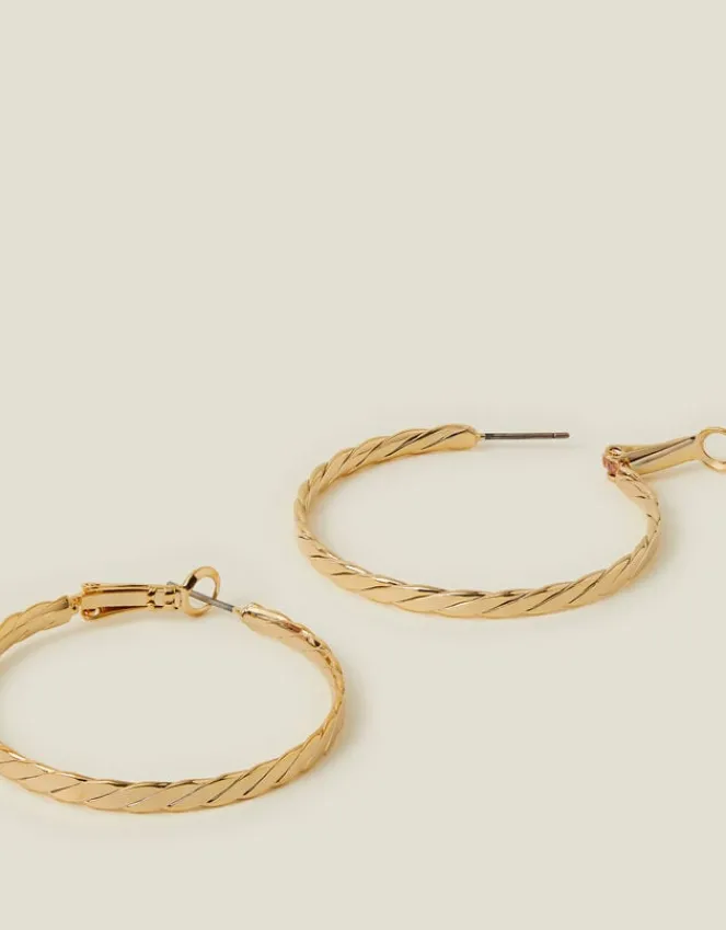 Accessorize 14ct Gold-Plated Flat Twist Hoop Earrings