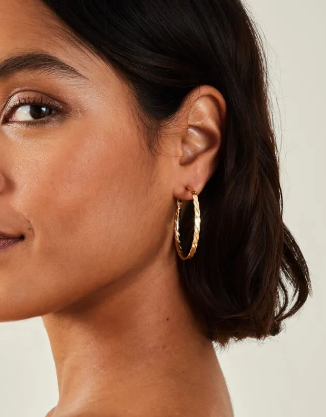 Accessorize 14ct Gold-Plated Flat Twist Hoop Earrings