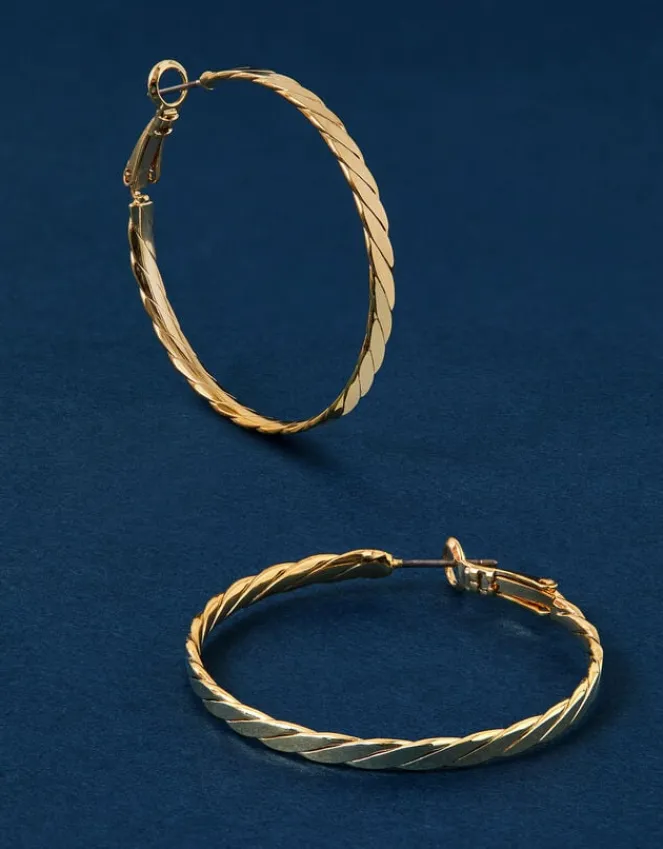 Accessorize 14ct Gold-Plated Flat Twist Hoop Earrings