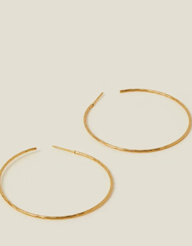 Accessorize 14ct Gold-Plated Large Diamond Cut Hoop Earrings