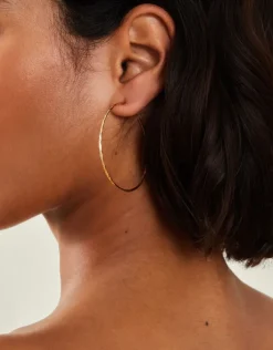 Accessorize 14ct Gold-Plated Large Diamond Cut Hoop Earrings