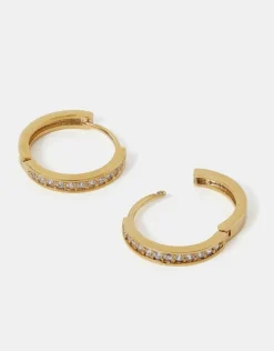 Accessorize 14ct Gold-Plated Pav&eacute; Huggie Hoop Earrings
