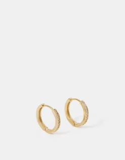 Accessorize 14ct Gold-Plated Pav&eacute; Huggie Hoop Earrings