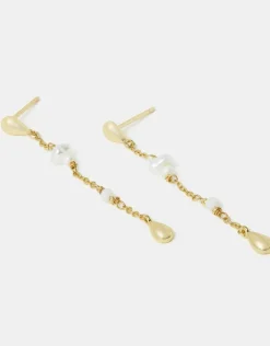 Accessorize 14ct Gold-Plated Pearl Chain Drop Earrings