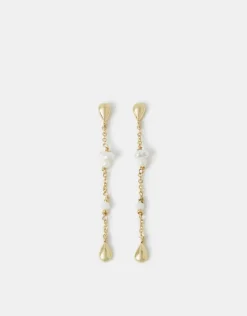 Accessorize 14ct Gold-Plated Pearl Chain Drop Earrings