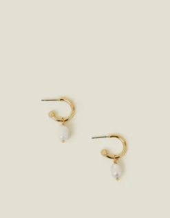 Accessorize 14ct Gold-Plated Pearl Drop Hoop Earrings