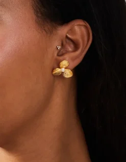 Accessorize 14ct Gold-Plated Pearl Flower Stud Earrings