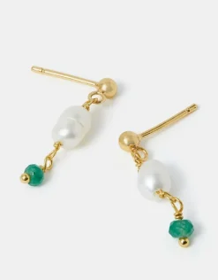 Accessorize 14ct Gold-Plated Pearl Stone Drop Earrings