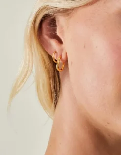 Accessorize 14ct Gold-Plated Rectangular Hoop Earrings