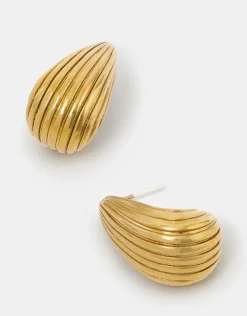 Accessorize 14ct Gold-Plated Ribbed Curve Drop Earrings