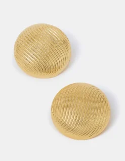 Accessorize 14ct Gold-Plated Ridge Button Stud Earrings