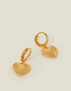 Accessorize 14ct Gold-Plated Ridge Heart Drop Hoop Earrings