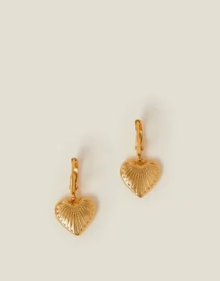 Accessorize 14ct Gold-Plated Ridge Heart Drop Hoop Earrings