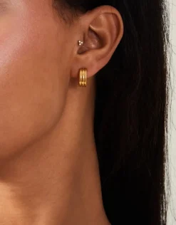 Accessorize 14ct Gold-Plated Ridge Huggie Hoop Earrings