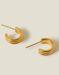 Accessorize 14ct Gold-Plated Ridge Huggie Hoop Earrings