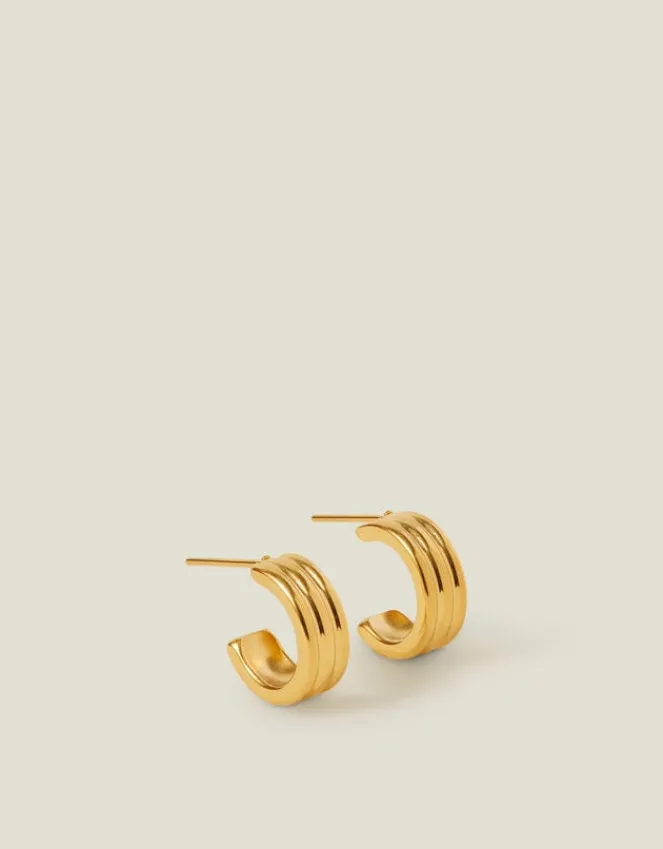 Accessorize 14ct Gold-Plated Ridge Huggie Hoop Earrings
