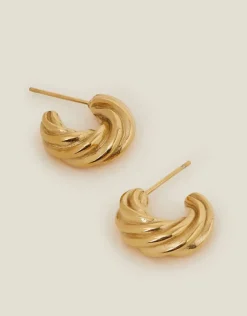 Accessorize 14ct Gold-Plated Stainless Steel Twist Hoop Earrings