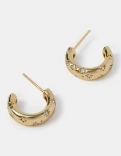 Accessorize 14ct Gold-Plated Star Diamant&eacute; Hoop Earrings