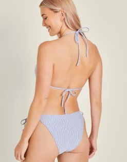 Accessorize Daisy Embroidered Stripe Bikini Top Blue