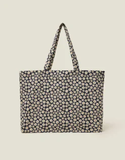 Accessorize Daisy Print Cotton Shopper Bag Navy