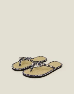 Accessorize Daisy Print Seagrass Footbed Sandals Blue