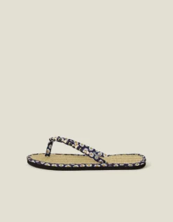 Accessorize Daisy Print Seagrass Footbed Sandals Blue