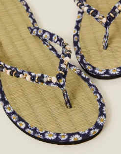 Accessorize Daisy Print Seagrass Footbed Sandals Blue