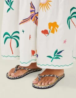 Accessorize Daisy Print Seagrass Footbed Sandals Blue