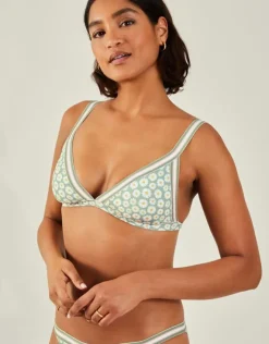 Accessorize Daisy Print Triangle Bikini Top Green