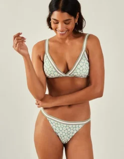 Accessorize Daisy Print Triangle Bikini Top Green