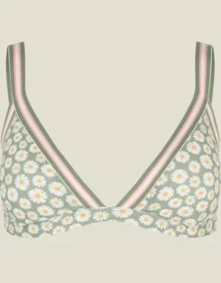 Accessorize Daisy Print Triangle Bikini Top Green