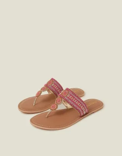 Accessorize Decorative Bead Circle Flip Flop Sandals Pink