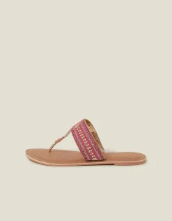 Accessorize Decorative Bead Circle Flip Flop Sandals Pink