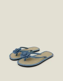 Accessorize Denim Corsage Seagrass Flip Flops Blue
