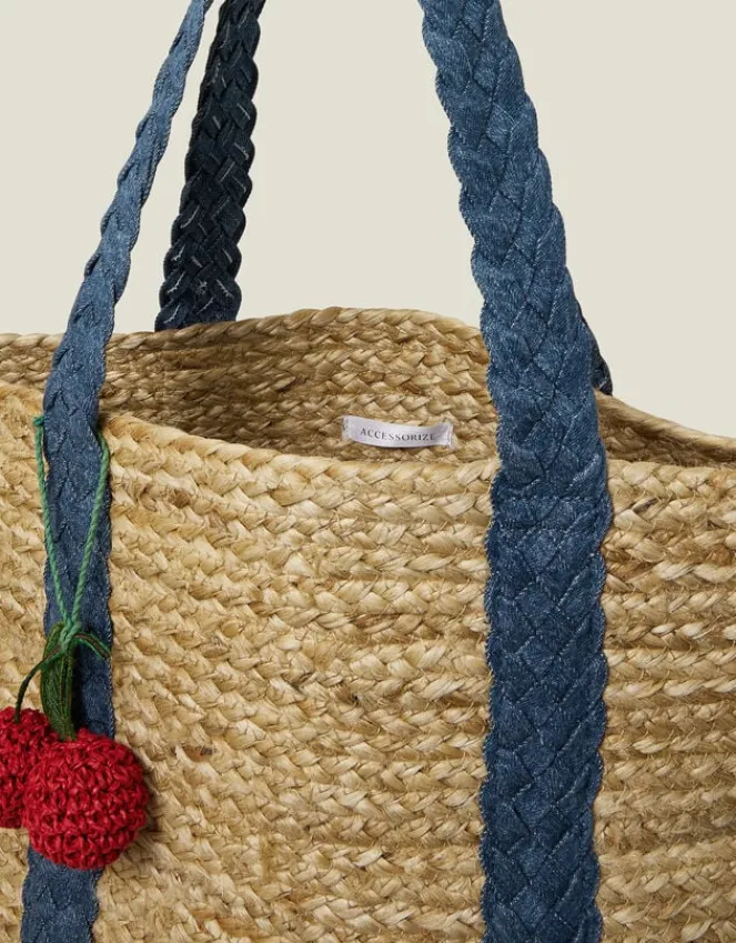 Accessorize Denim Strap Jute Shoulder Bag