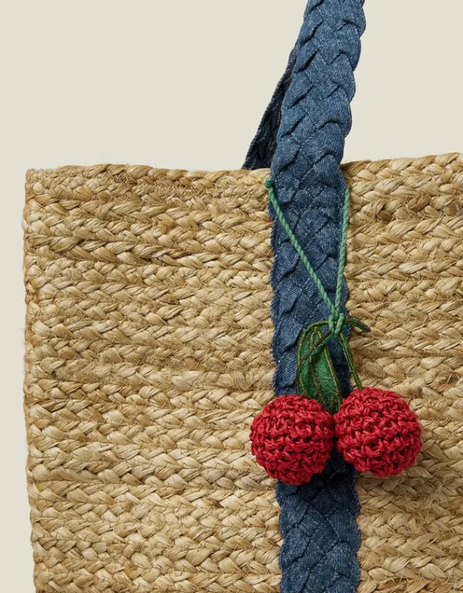 Accessorize Denim Strap Jute Shoulder Bag