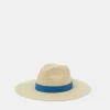 Accessorize Denim Trim Straw Fedora Hat