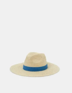 Accessorize Denim Trim Straw Fedora Hat