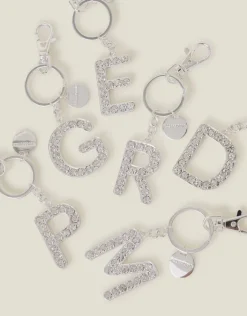 Accessorize Diamante Initial Keyring Silver