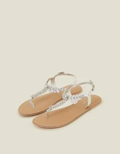 Accessorize Diamante Leaf Embellished Sandals White